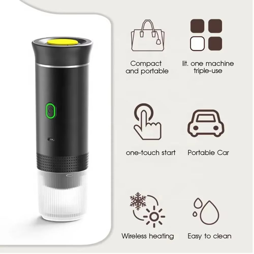 Wireless Electric Portable Espresso 3-In-1 Coffee Machine for Car & Home Camping Coffee Maker Capsule Powder Travel Coffee Maker